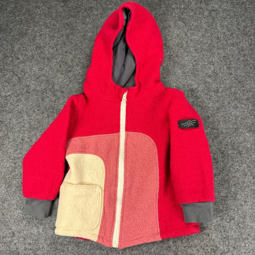 B-PLANE Red Wool Handmade in Italy Kid's Hooded Jacket Size 98
